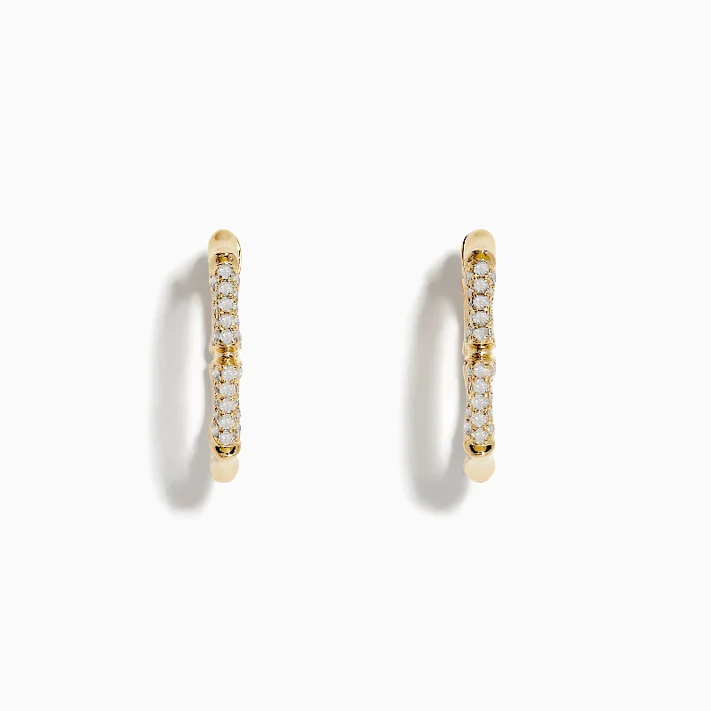 bohemian totem earrings-Ridge stud earrings-D'Oro 14 Karat Yellow Gold 5/8" Diamond Bamboo Hoop Earrings