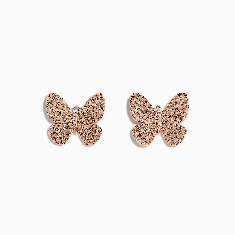 vintage-inspired citrine earrings-Barley stem earrings-14K Rose Gold Diamond Butterfly Earrings