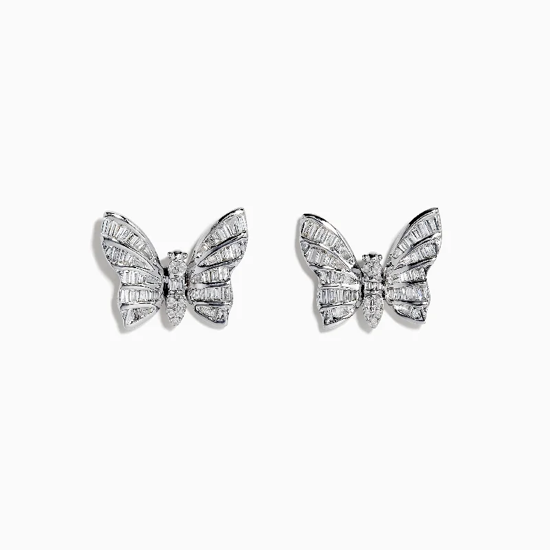 art deco jade earrings-Dual alloy earrings-Nature 14K White Gold Diamond Butterfly Earrings