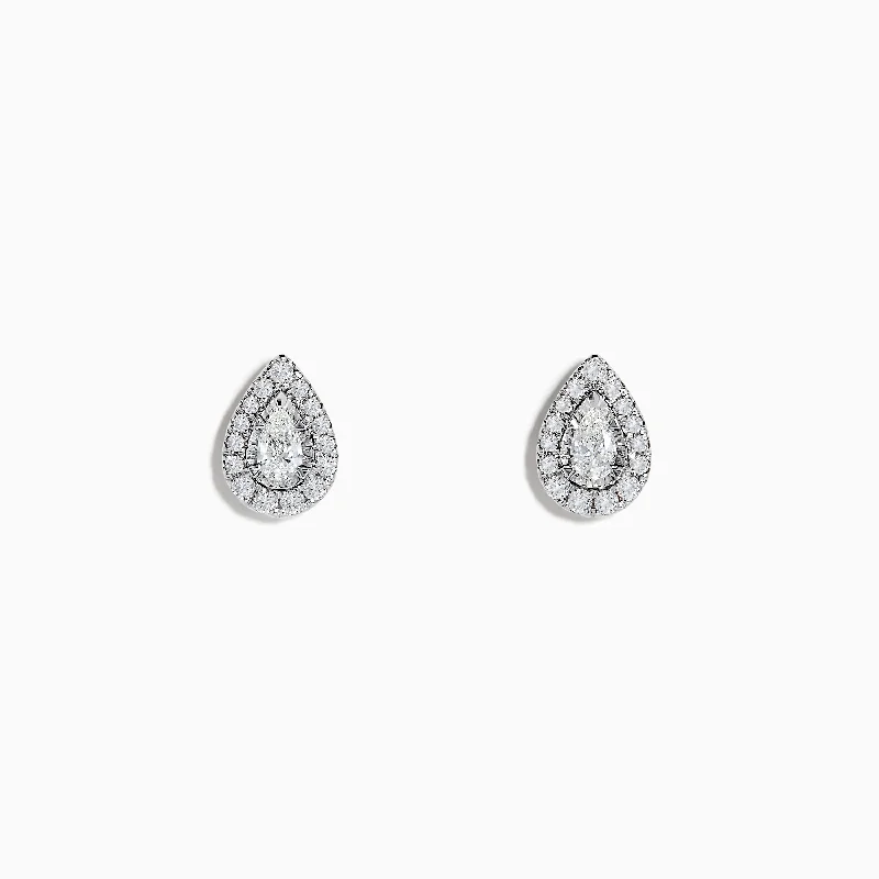 detailed filigree amethyst earrings-Crescent zircon earrings-Pave Classica 14K White Gold Pear Shape Diamond Halo Earrings 0.45 TCW