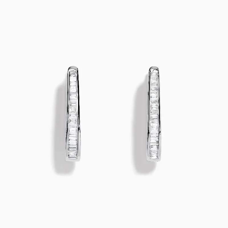 minimalist slope summit earrings-Alder sprig earrings-Pave Classica 14K White Gold 7/8" Diamond Hoop Earrings 0.46 TCW