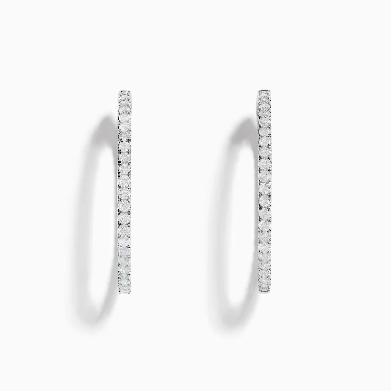 matte silver stellar earrings-Satin weave earrings-Pave Classica 14K White Gold 1 1/2" Diamond Inside-Out Hoop Earrings 3.19 TCW