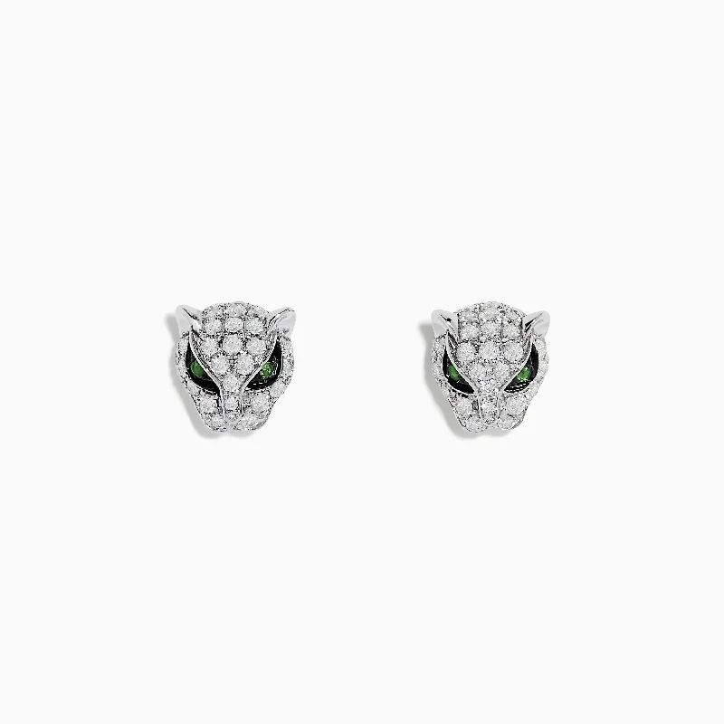 boho-inspired jade earrings-Swivel gem earrings-Signature 14K White Gold Diamond and Tsavorite Earrings