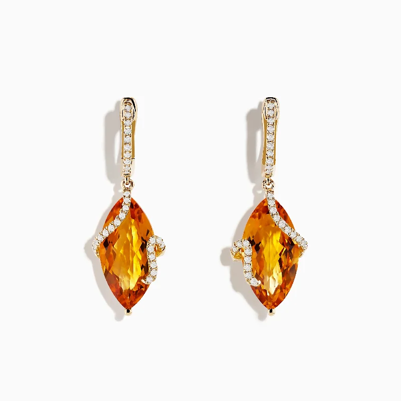 bold ruby summit apex earrings-Cilantro sprig earrings-Sunset 14K Yellow Gold Citrine and Diamond Earrings