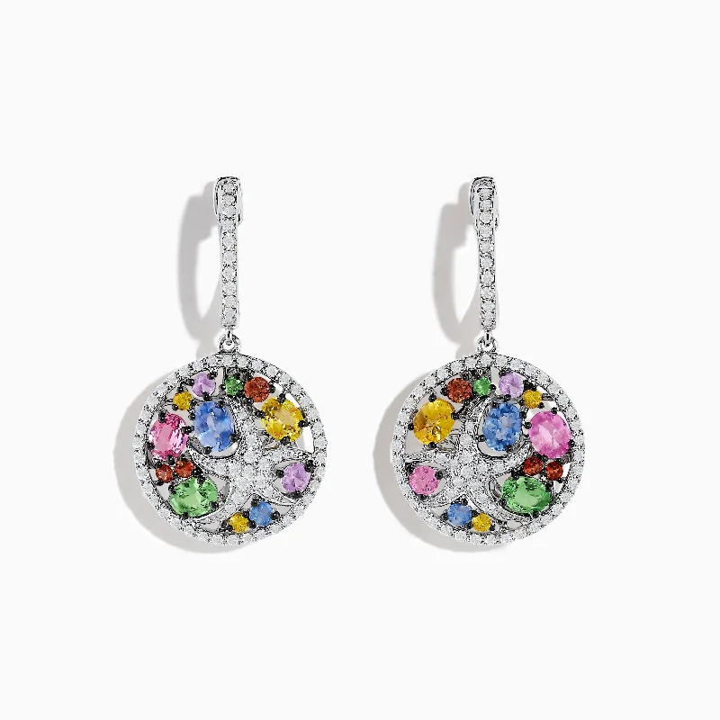 bold ruby summit apex earrings-Lacquered finish earrings-Watercolors 14K White Gold Multi Sapphire Earrings