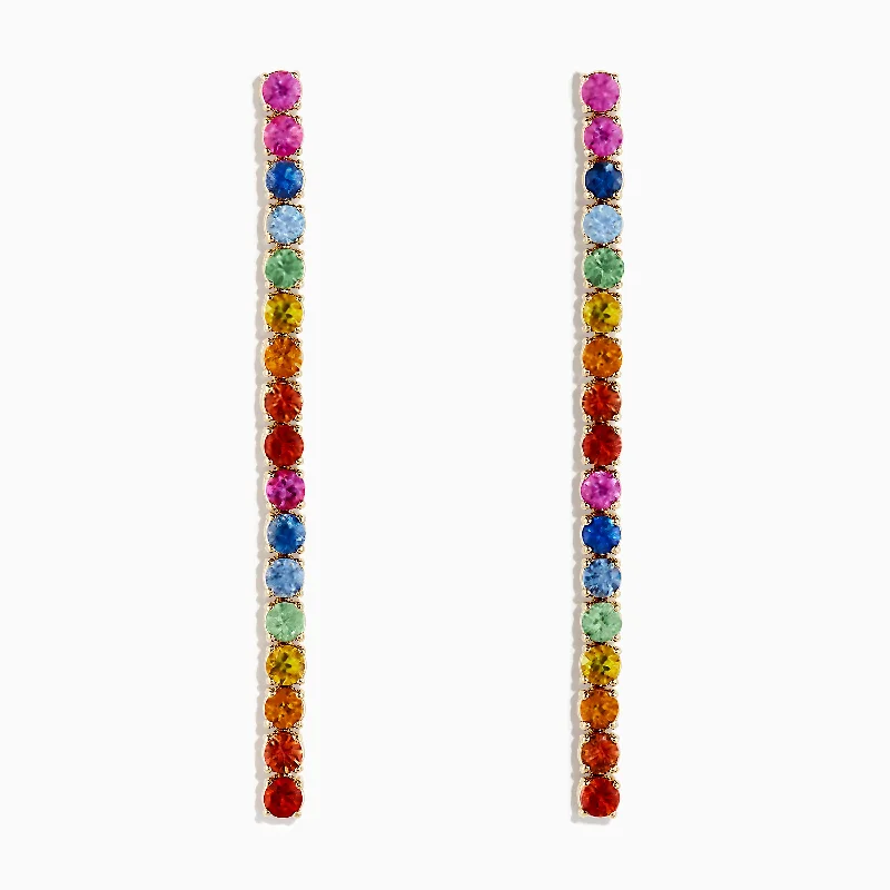 bold ruby summit apex earrings-Lacquered finish earrings-Watercolors 14K Yellow Gold Multi Sapphire Earrings