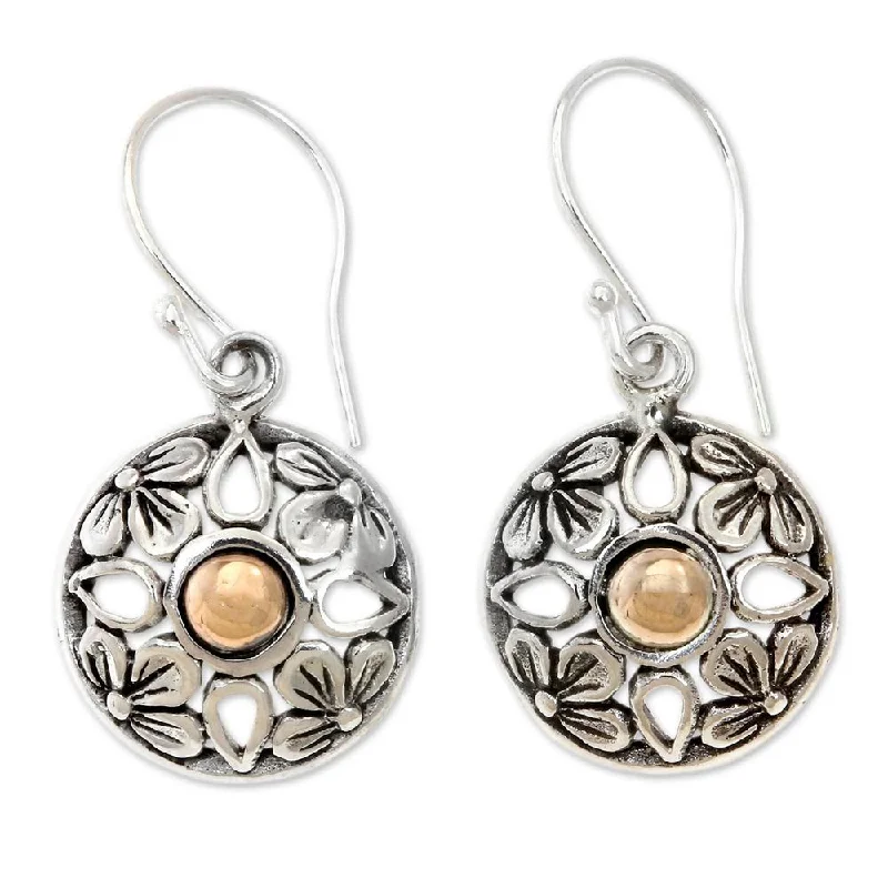 modern contoured drop earrings-Tucked seam earrings-Gold Accent Sterling Silver Golden Plumeria' Earrings (Indonesia) - 1.1L*0.5W