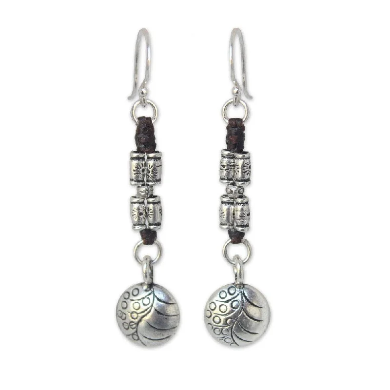 modern arched drop earrings-Shale shard earrings-Handmade Silver Dangle 'Hill Tribe Stories' Earrings (Thailand)