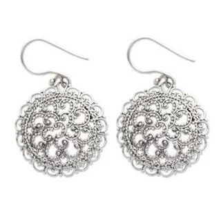 modern stellar diamond earrings-Summit gem earrings-Handmade Sterling Silver 'Chrysanthemum' Filigree Earrings (Indonesia)