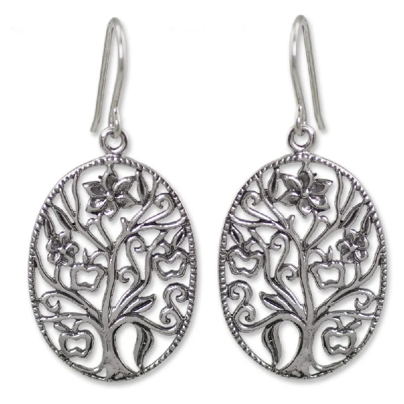 floral-inspired peridot earrings-Baroque twist earrings-Handmade Sterling Silver 'Flowing Tree' Earrings (Thailand)