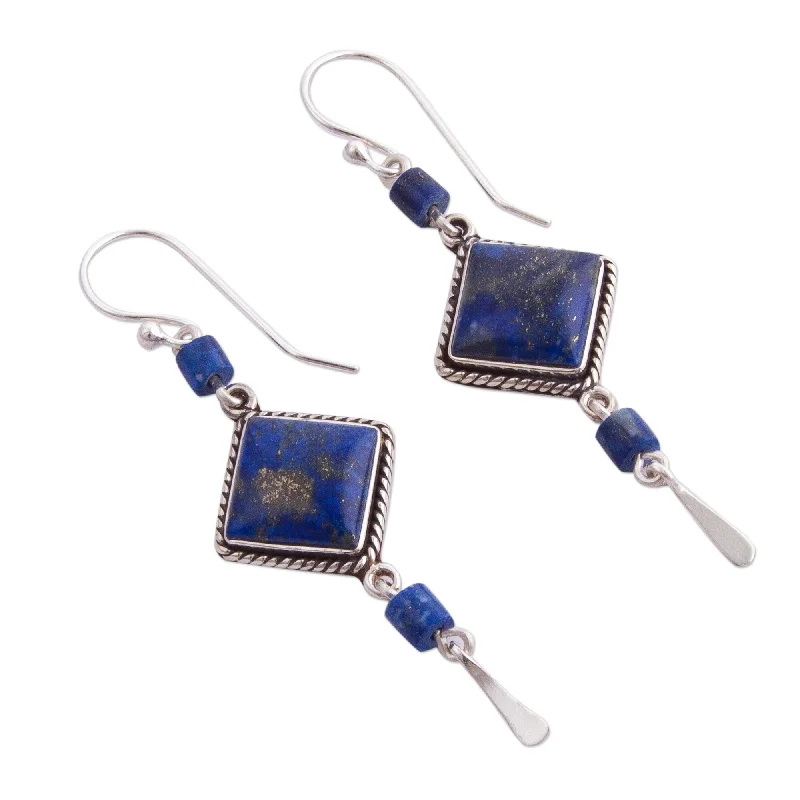 bohemian crest apex earrings-Crumbled stone earrings-Handmade Sterling Silver 'Legacy' Lapis Lazuli Earrings (Peru)