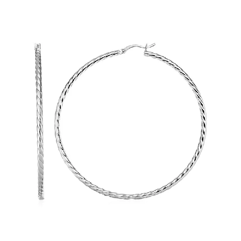 inscribed tradition drop earrings-Bamboo hoop earrings-Hoop Earrings with Twist Texture in Sterling Silver