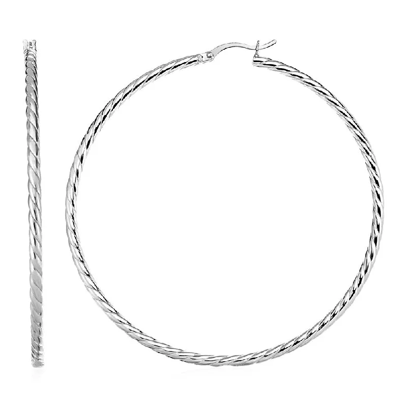 minimalist apex ridge earrings-Classic style earrings-Hoop Earrings with Twist Texture in Sterling Silver