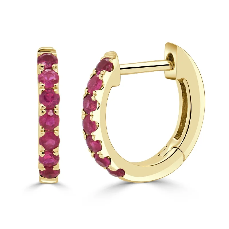 floral eternity topaz earrings-Speck stripe earrings-Joelle Ruby Huggie Earrings 14K Gold 11mm