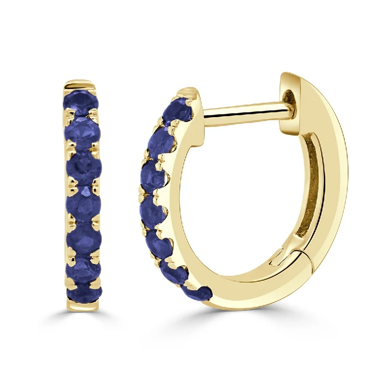 dainty branch drop earrings-Inlaid bar earrings-Joelle Sapphire Huggie Earrings 14K Gold 11mm