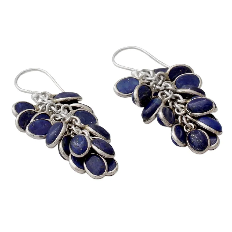 art deco jade earrings-Dual alloy earrings-Lapis Lazuli Cluster Earrings, 'Blue Intuition' (India)