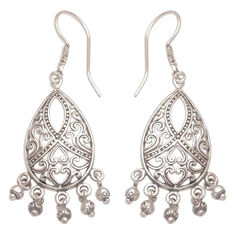 modern sleek crest ridge earrings-Horn ridge earrings-NOVICA Ballroom Crest, Sterling silver chandelier earrings - 2.4*0.8