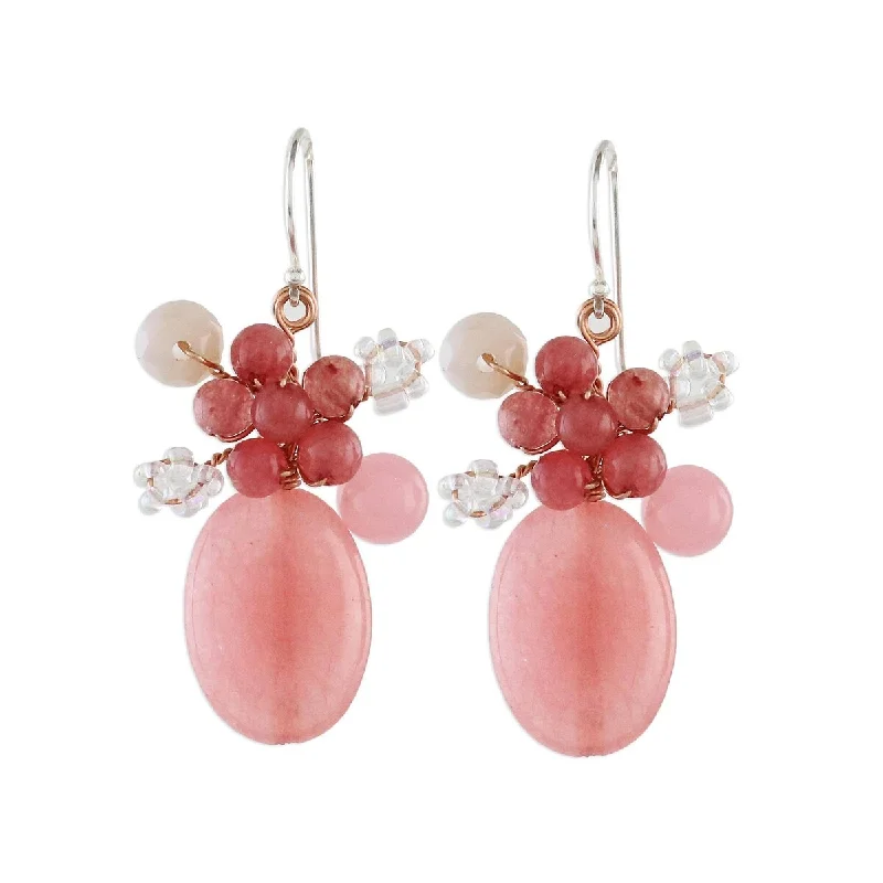 inscribed heritage stud earrings-Paired stone earrings-NOVICA Blossom Blush, Quartz beaded dangle earrings - 1.6L*0.9W