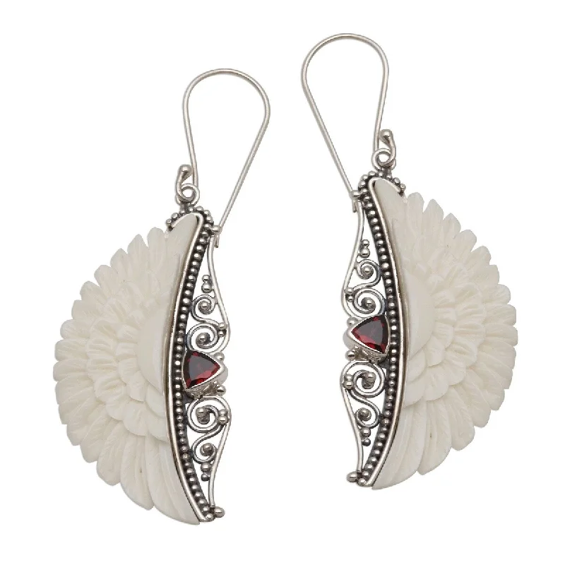 minimalist apex ridge earrings-Classic style earrings-NOVICA Gate of Olympus, Garnet and bone dangle earrings - 2.6*0.8