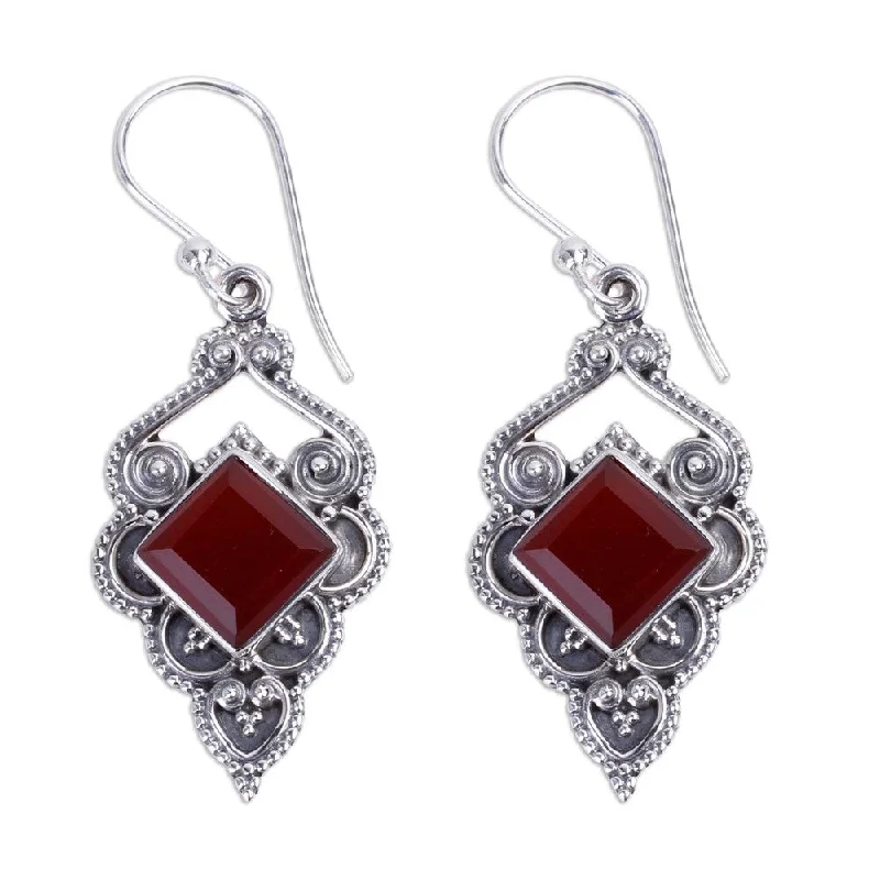 raw garnet accent earrings-Check plaid earrings-NOVICA Handmade Sterling Silver Glorious Orange Carnelian Earrings (India) - 1.8*0.7