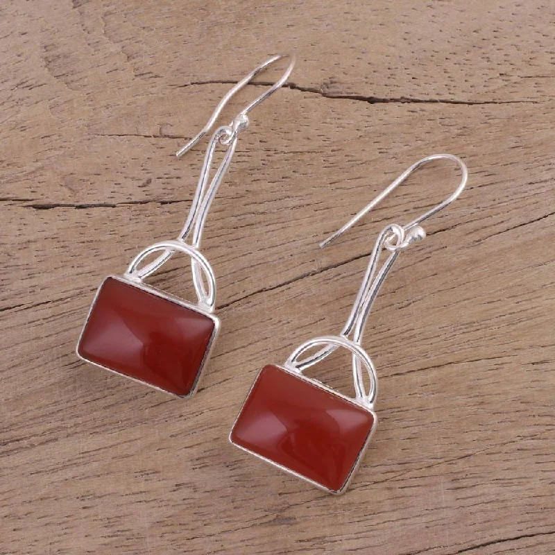 artisan-crafted silver earrings-Faint color earrings-NOVICA Handmade Sterling Silver 'Mystical Gaze in Red' Onyx Earrings (India) - 1.7*0.6