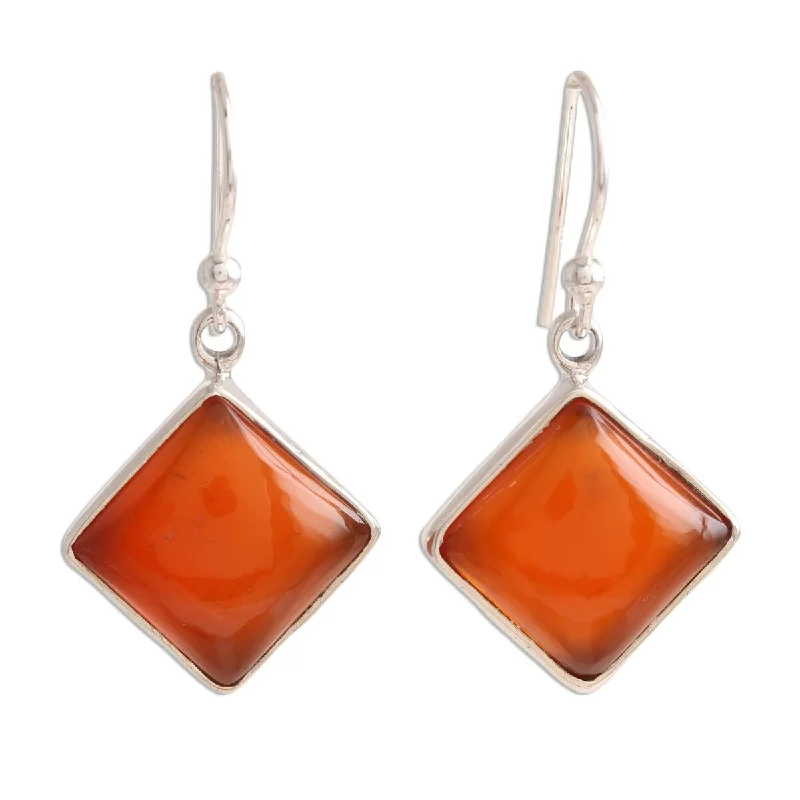 artisan-crafted jade earrings-Nebula drop earrings-NOVICA Honey Squares, Carnelian dangle earrings - 1.3*0.6