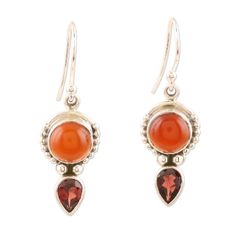 bold opal prong earrings-Relic mine earrings-NOVICA Indian Fire, Carnelian and garnet dangle earrings - 1.5*0.4