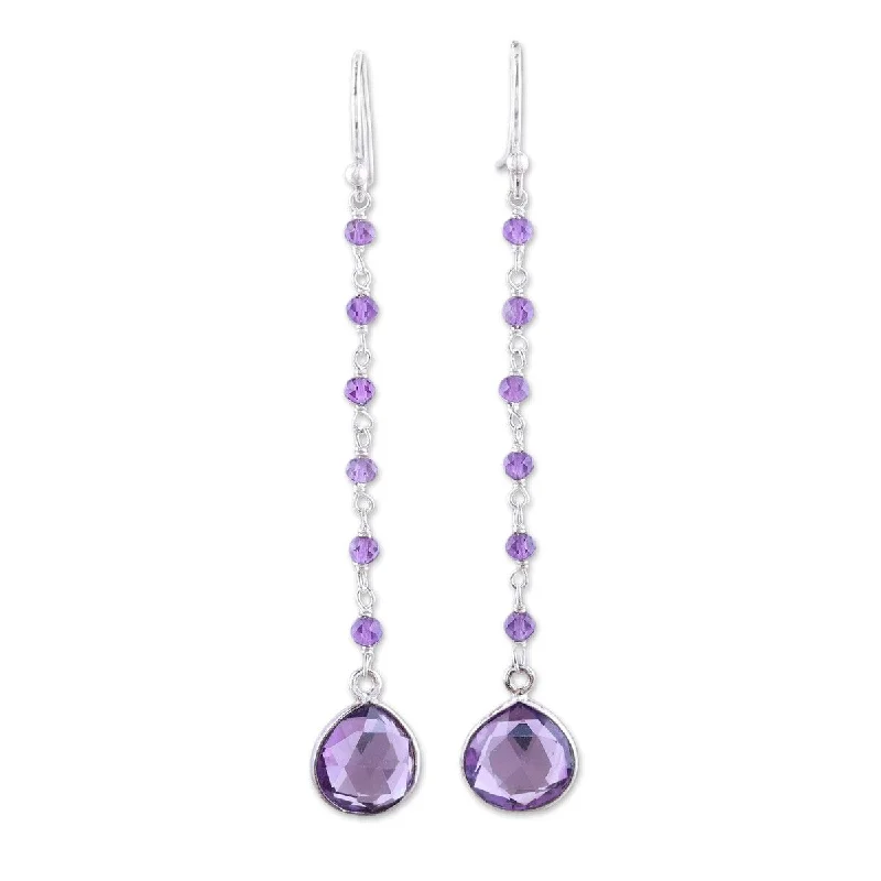 adjustable branch crest earrings-Curled alloy earrings-NOVICA Morning Drops, Amethyst dangle earrings - 2.8*0.4