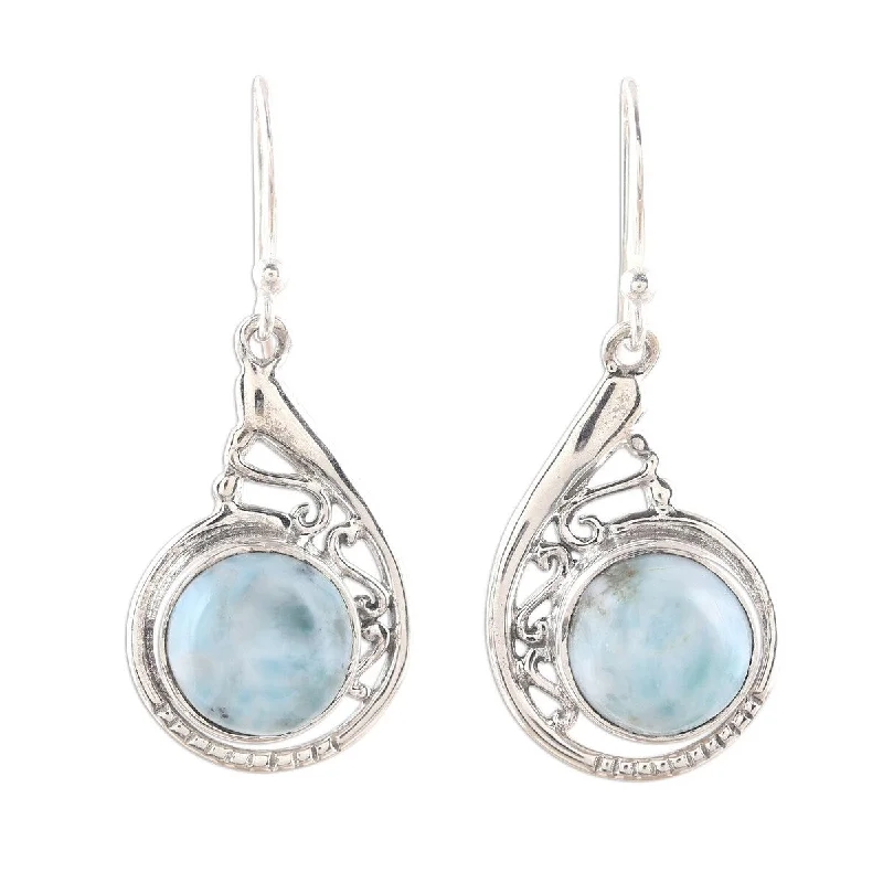 adjustable zinc stud earrings-Sunflower amber earrings-NOVICA Sea of Delight, Larimar dangle earrings - 1.5*0.6