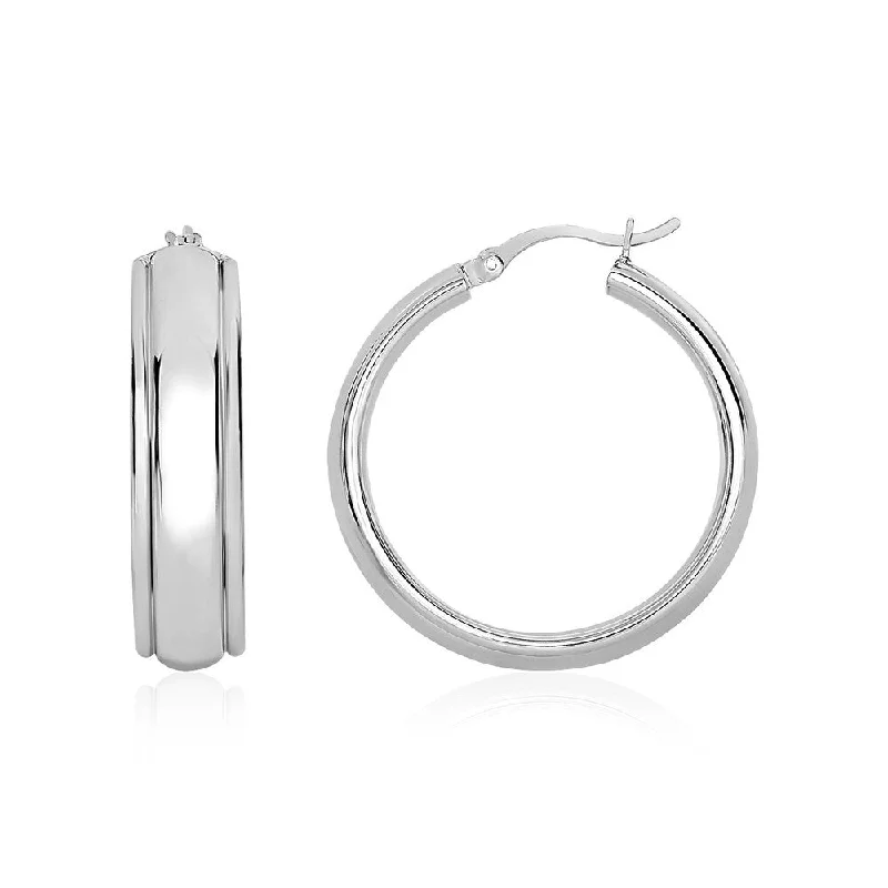 luxurious radiant-cut stud earrings-Enamel stud earrings-Polished Domed Three-Row Hoop Earrings in Sterling Silver