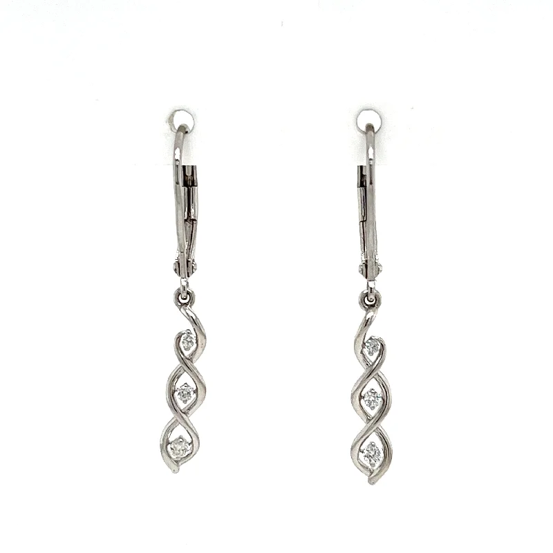 modern stellar diamond earrings-Summit gem earrings-Round Dangle Diamond Earrings in 925 White Sterling Silver (.09ctw)