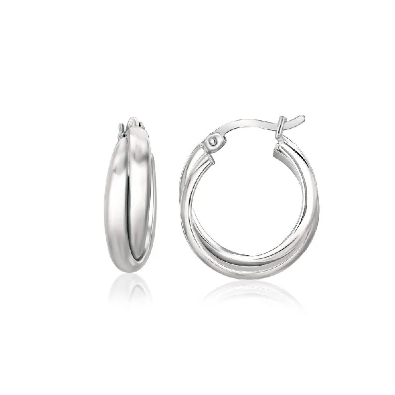 artisan-crafted silver earrings-Faint color earrings-Sterling Silver Dual Round Entwined Hoop Earrings