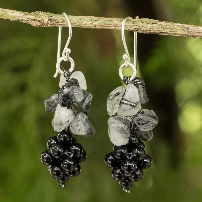 bohemian summit ridge earrings-Arcing hoop earrings-Sterling Silver Heavenly Gift Quartz Onyx Earrings (Thailand)