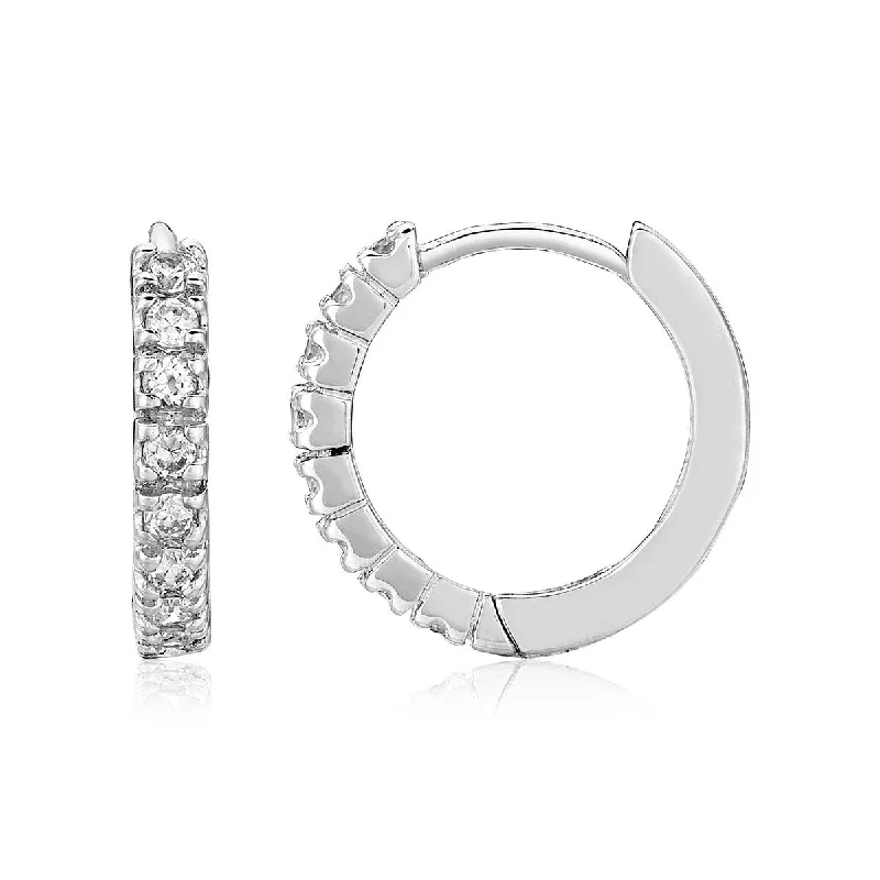 tarnished silver hoop earrings-High bezel earrings-Sterling Silver Hoop Earrings with Cubic Zirconias