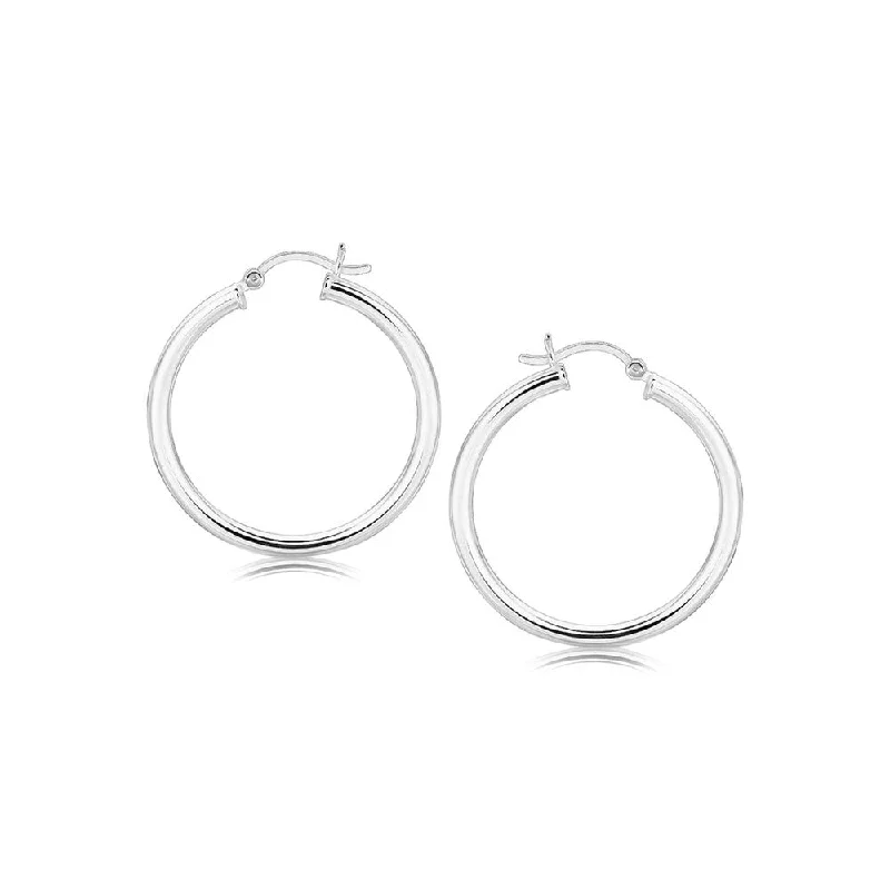 artisan-crafted silver earrings-Faint color earrings-Sterling Silver Hoop Style Earrings with Polished Rhodium Plating (30mm)