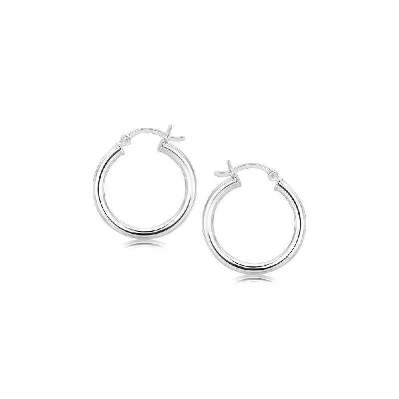 gothic-inspired bat claw earrings-Tiered cut earrings-Sterling Silver Polished Hoop Motif Earrings with Rhodium Plating (20mm)