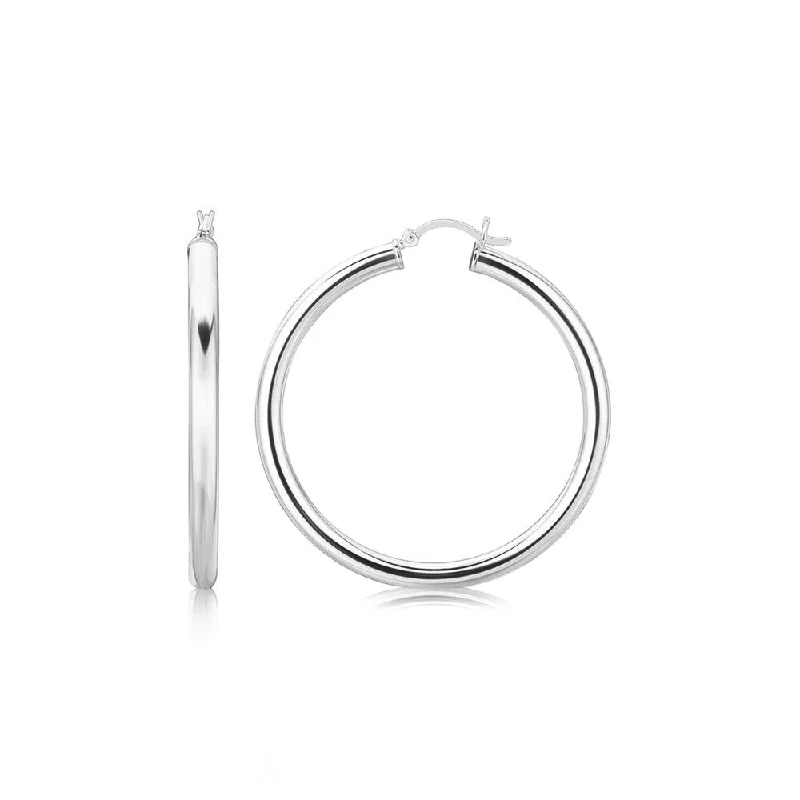 floral eternity topaz earrings-Speck stripe earrings-Sterling Silver Rhodium Plated Thick Large Polished Hoop Design Earrings (40mm)