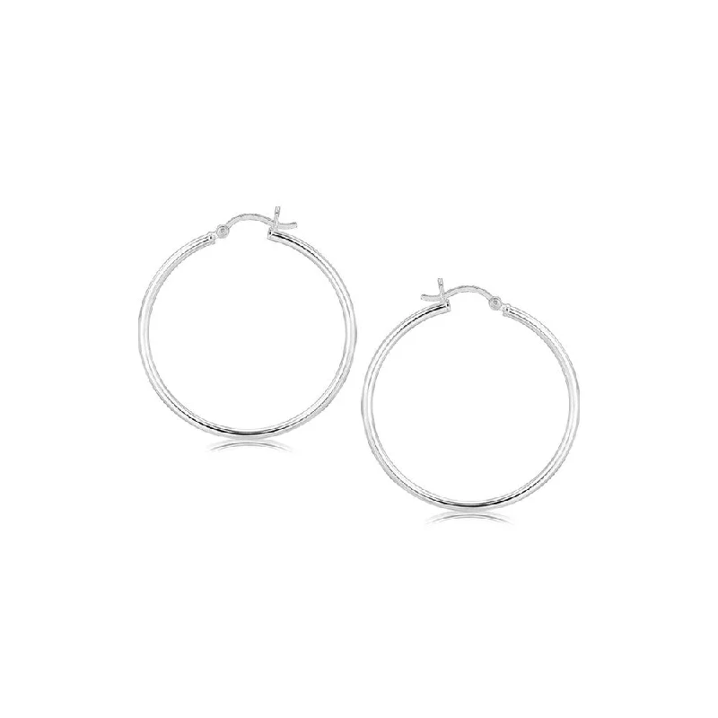 bold ruby summit apex earrings-Steel forged earrings-Sterling Silver Rhodium Plated Thin and Polished Hoop Style Earrings (35mm)