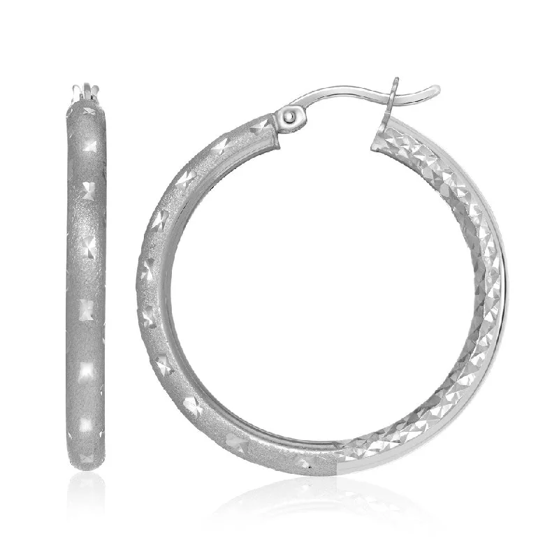 inscribed legacy stud earrings-Brush dye earrings-Sterling Silver Star Textured Tube Style Round Hoop Earrings