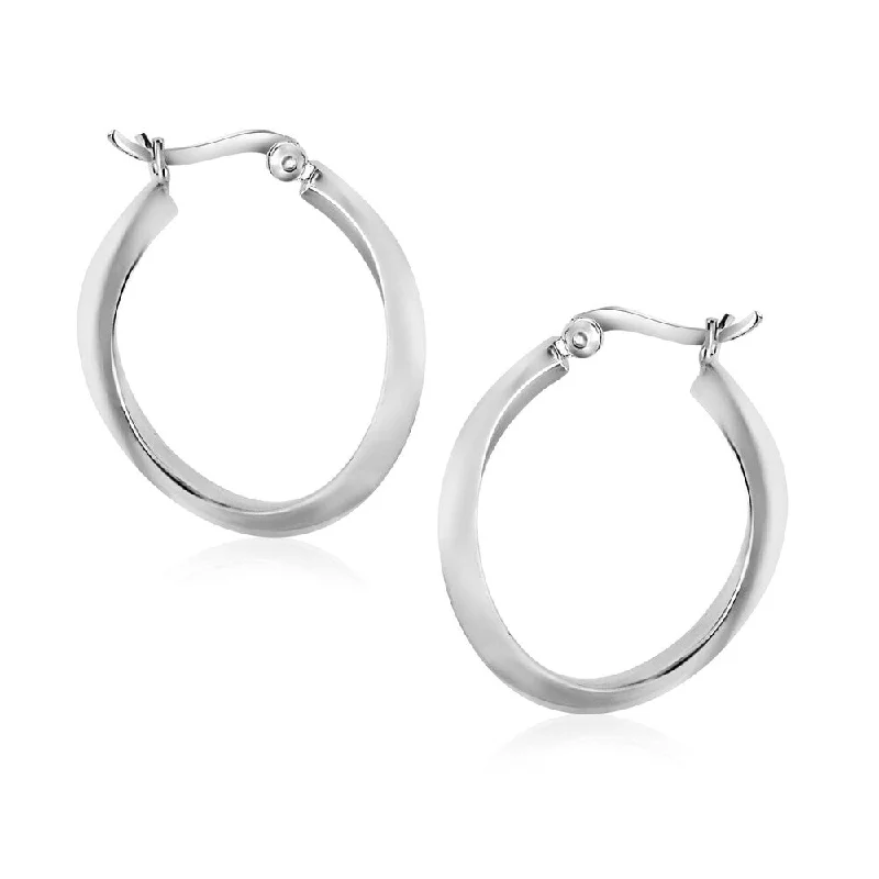 minimalist crest summit earrings-Floral print earrings-Sterling Silver Twist Design Oval Shape Hoop Earrings