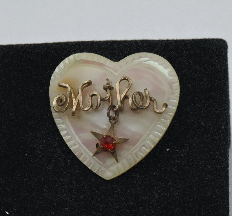 Vintage Handmade Mother of Pearl "Mother" Heart Brooch