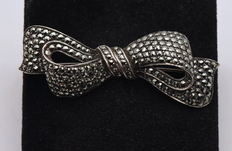 Vintage Sterling Silver and Marcasite Bow Brooch