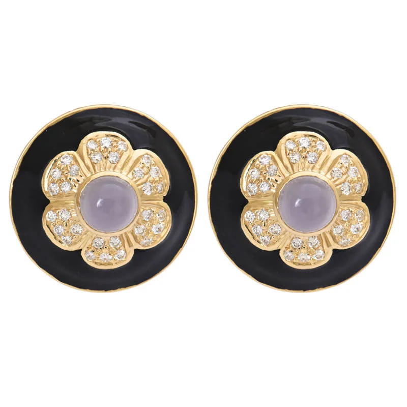 Earrings- Chalcedony and Diamond (Enamel)