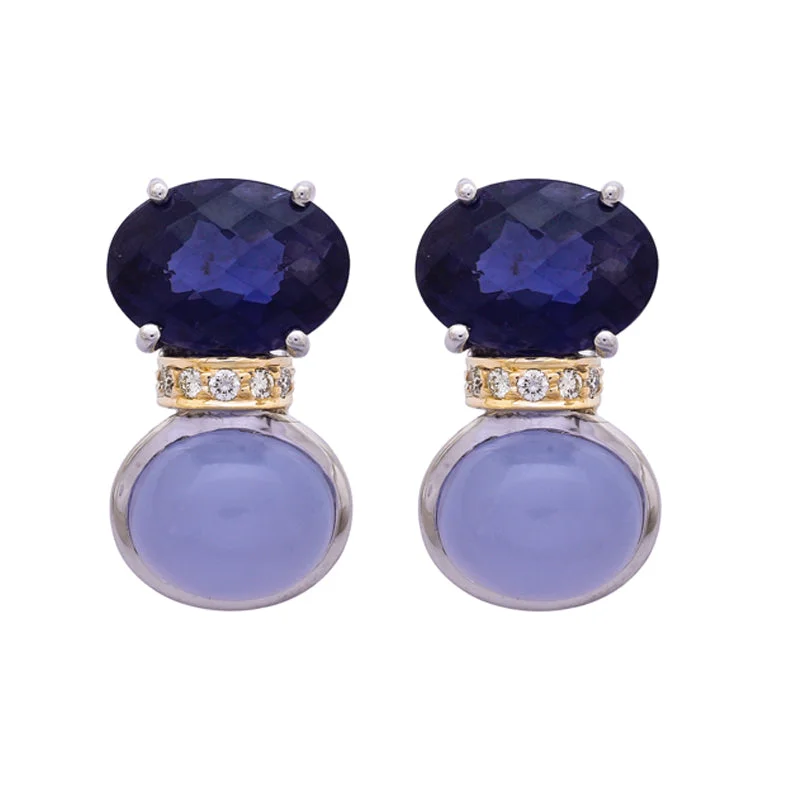 Earrings- Chalcedony, Iolite and Diamond