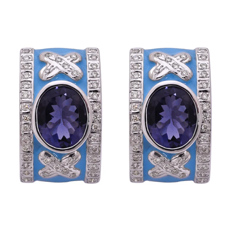 Earrings- Iolite and Diamond (Enamel)