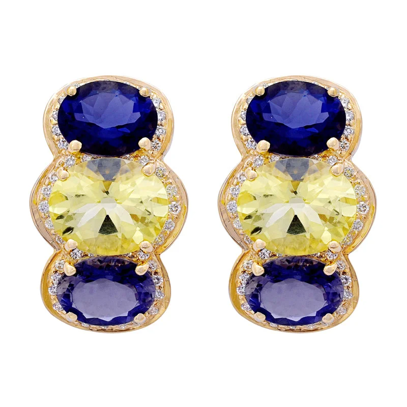 Earrings- Iolite, Lemon Quartz and Diamond