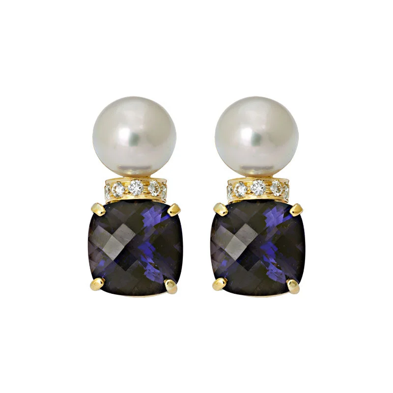 Earrings- Iolite, South Sea Pearl and Diamond