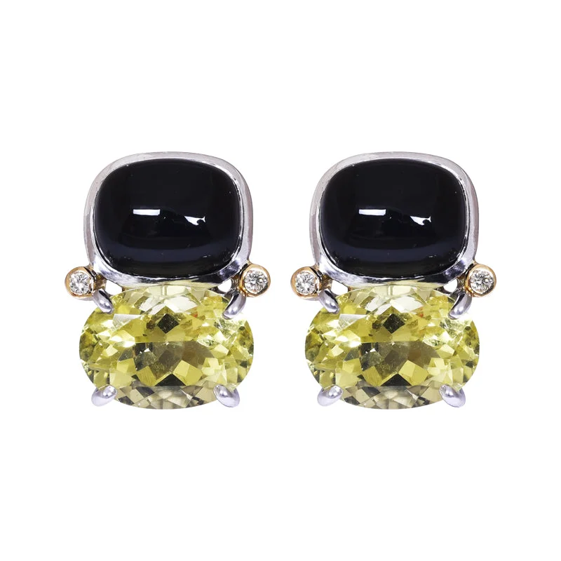 Earrings- Onyx, Lemon Quartz and Diamond