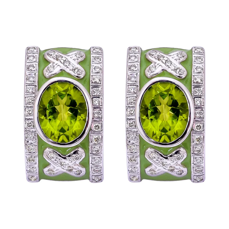 Earrings- Peridot and Diamond (Enamel)