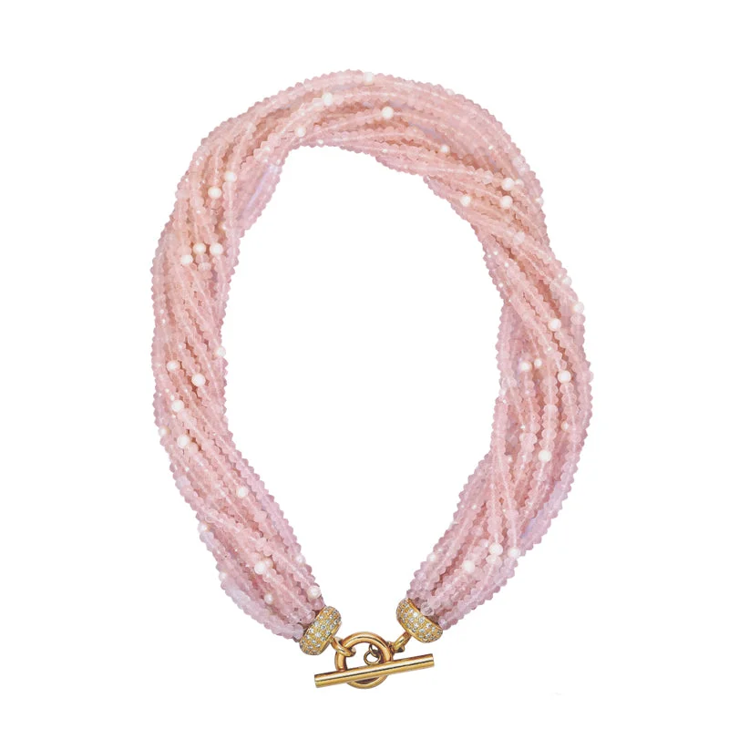 Toggle Necklace - Rose Quartz, Pearl and Diamond